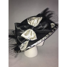 August Hat Company Fine Millinery Mujer&apos;s Black Silver Bow Tie Feather Hat New  eb-56639587